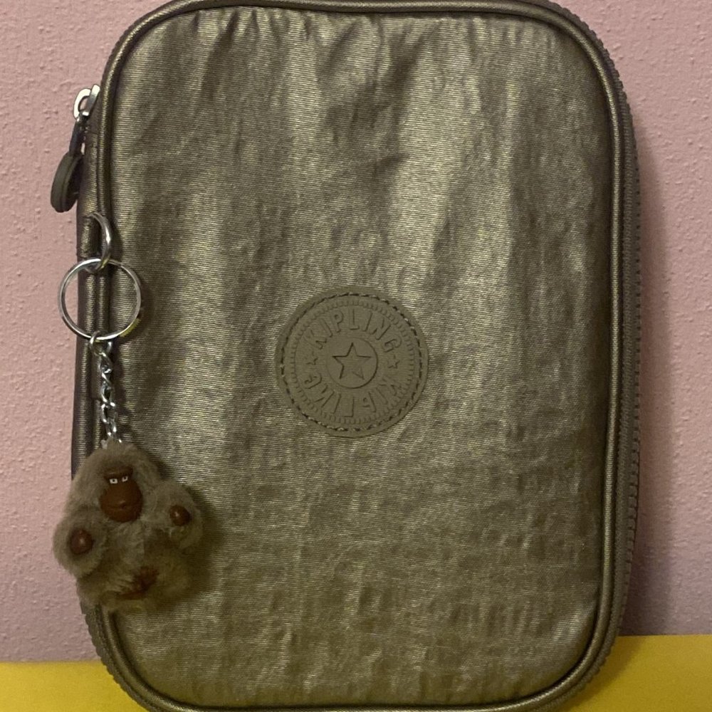 Kipling Pencil Pens Case Accessory Silver Shimmer Nylon